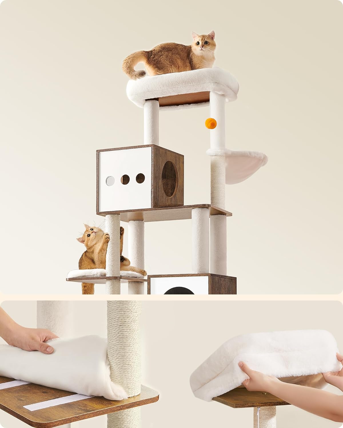 Kratzerpfosten - mit Katzenbäckerei - Multiple Plateaus - Holz - braun