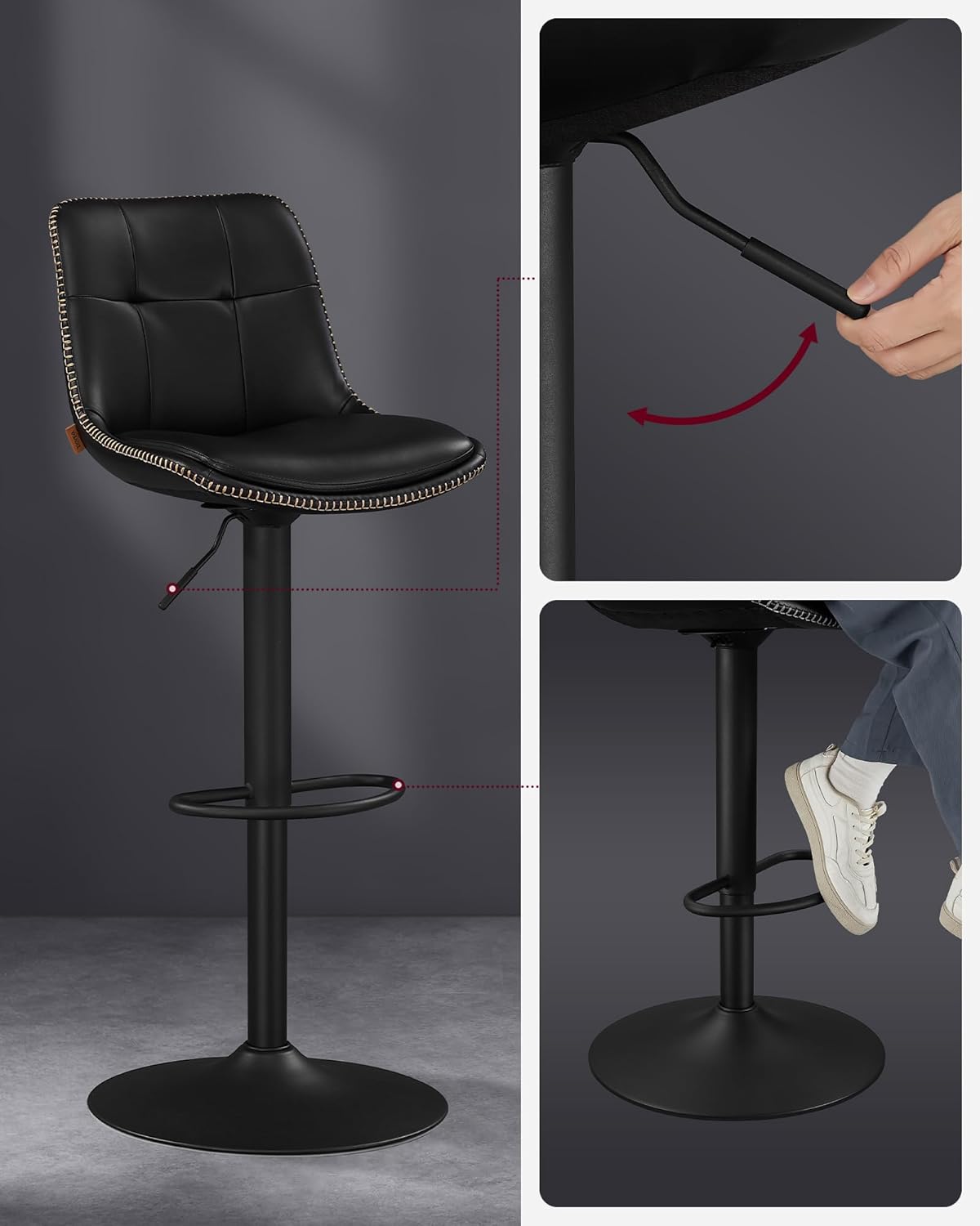 Barhocker - 2 - mit Rückenlehne - Tinte schwarz