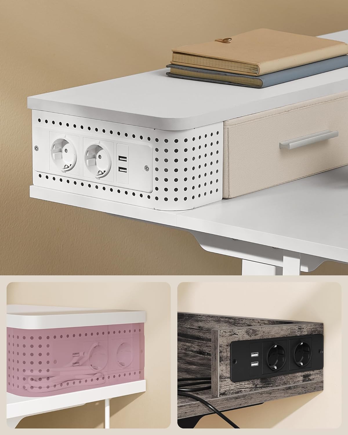 Elektrischer Schreibtisch - Höhe einstellbar - mit Steckdose und 2 Schubladen