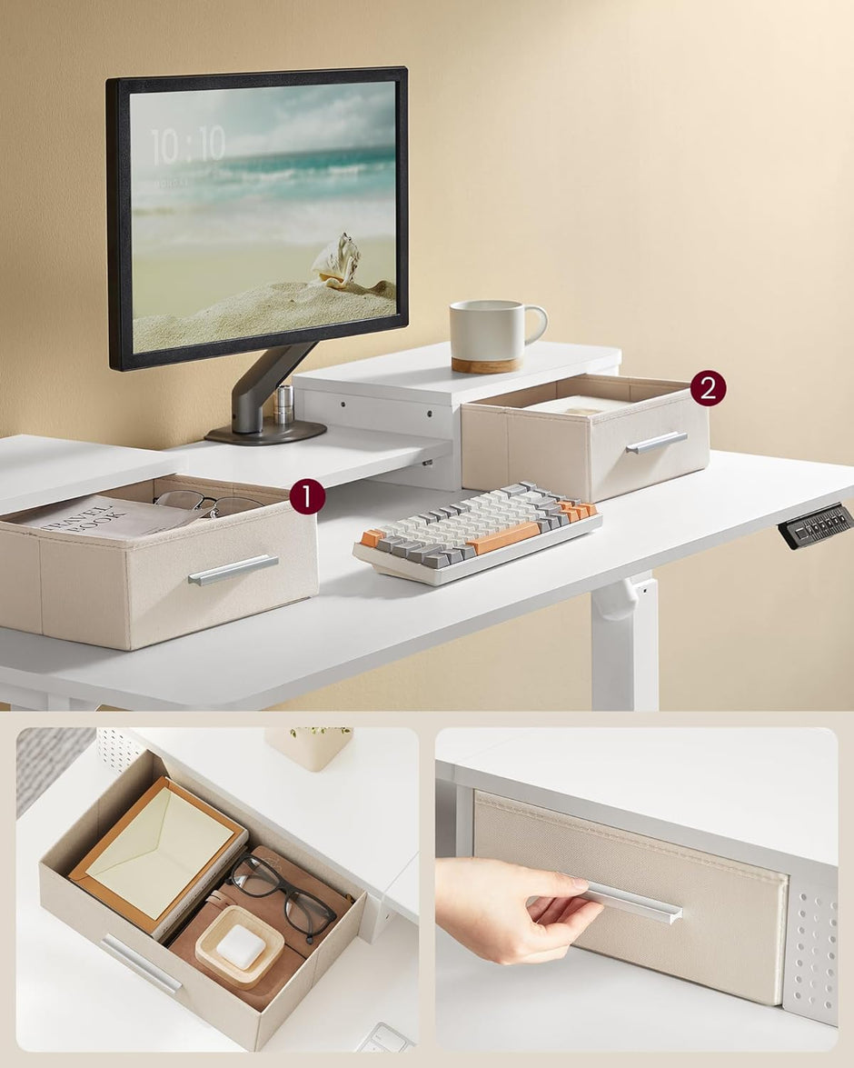 Elektrischer Schreibtisch - Höhe einstellbar - mit Steckdose und 2 Schubladen