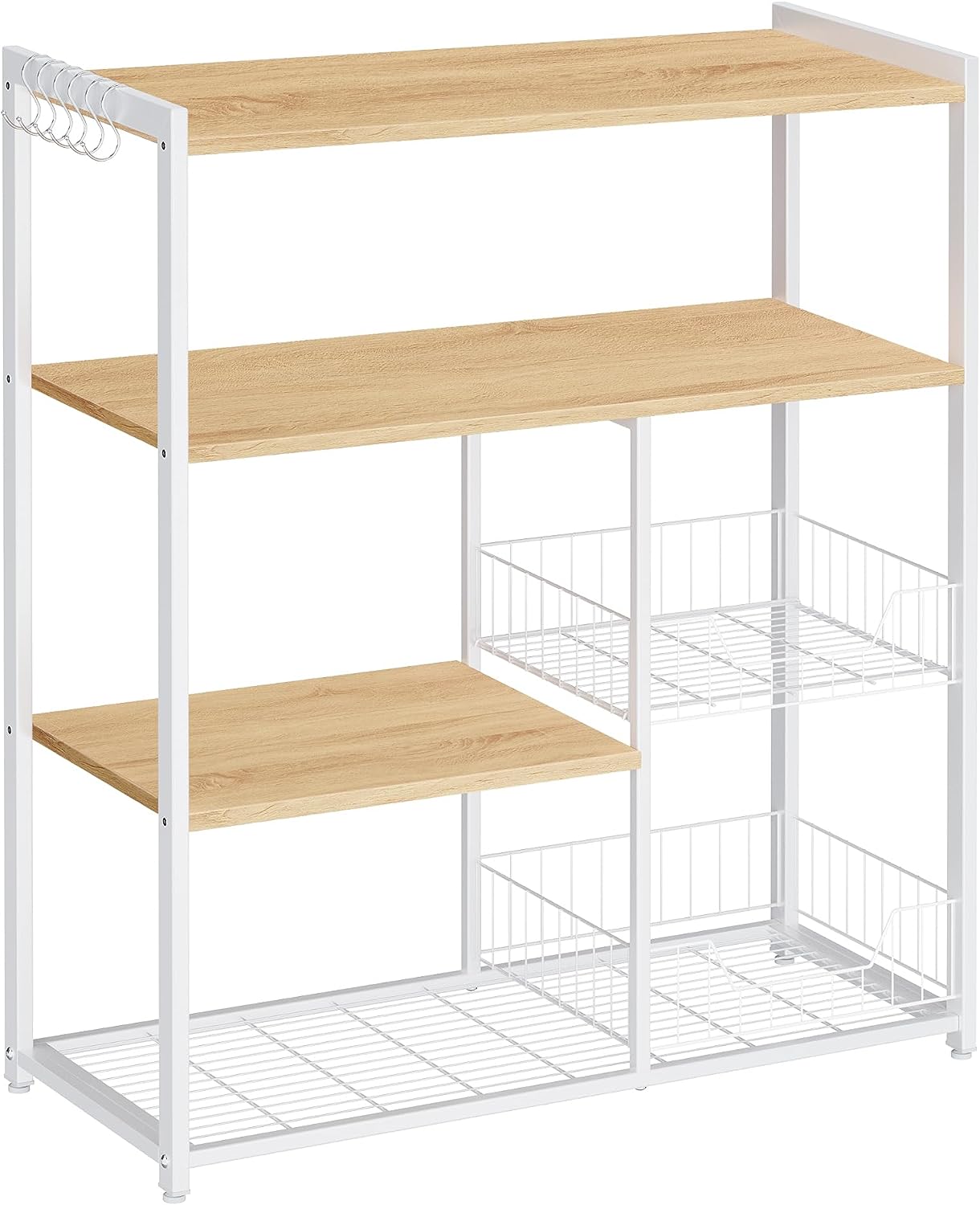 Küchenständer - Küchenschrank - Aufbewahrungsschrank - 4 Level - Metallrahmen - Holzbretter - Weiß