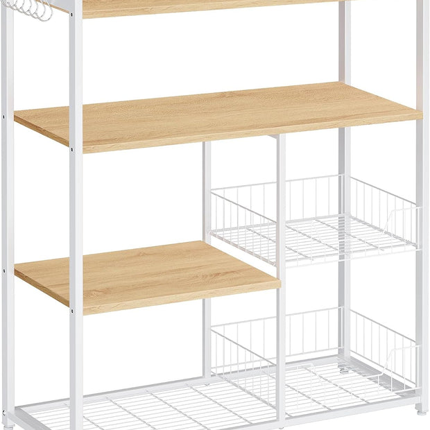 Küchenständer - Küchenschrank - Aufbewahrungsschrank - 4 Level - Metallrahmen - Holzbretter - Weiß