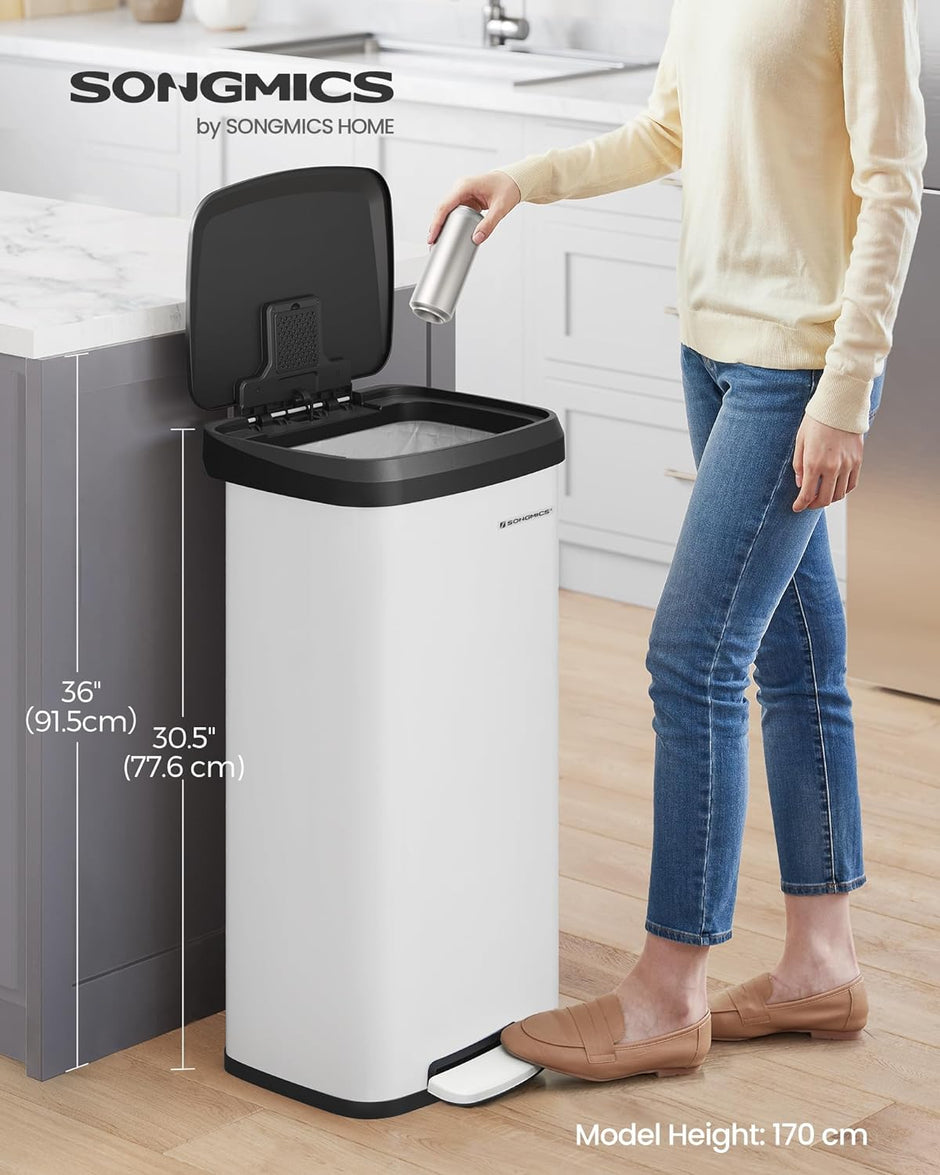 Müllbehälter - Abfallbehälter - 68Liter - Metall - mit Deckel - Weiß