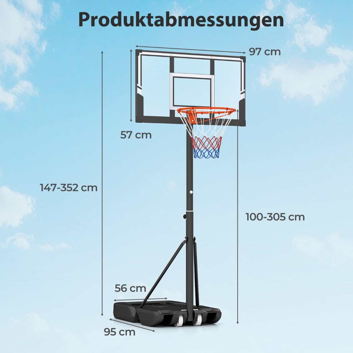 Bärbar – basketkorg Höj och sänkbart basketsystem från till med stöttålig bakplatta – 1 3 m – Svart
