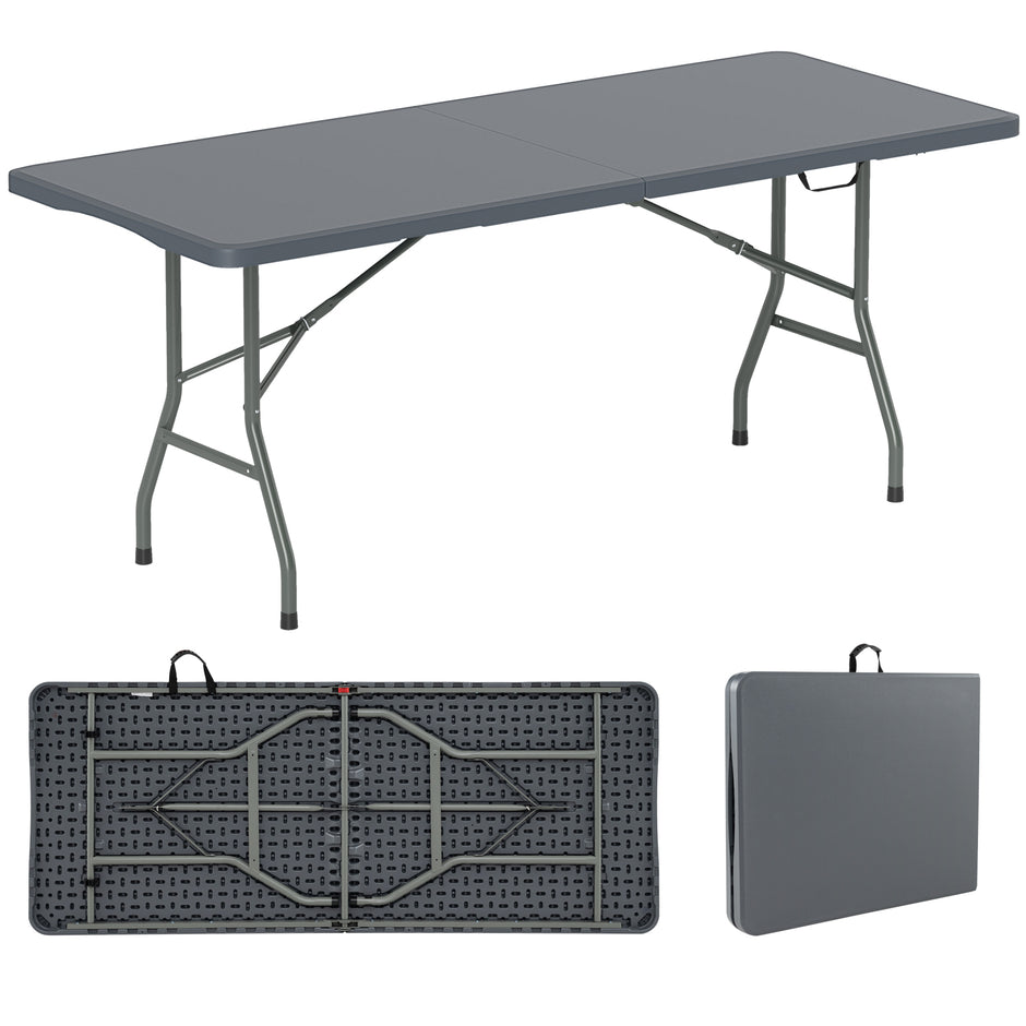 Trädgårdsbord – Campingbord hopfällbart Fällbord med HDPE bordsskiva och bärhandtag – 180 x 74 cm – Grå