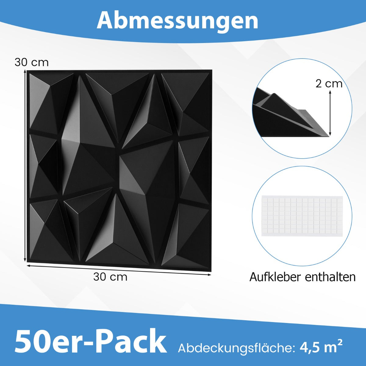 stycken – 3D väggpaneler diamant väggbeklädnad väggdekoration m² – 50 30 x 30 cm 4,5 – Svart