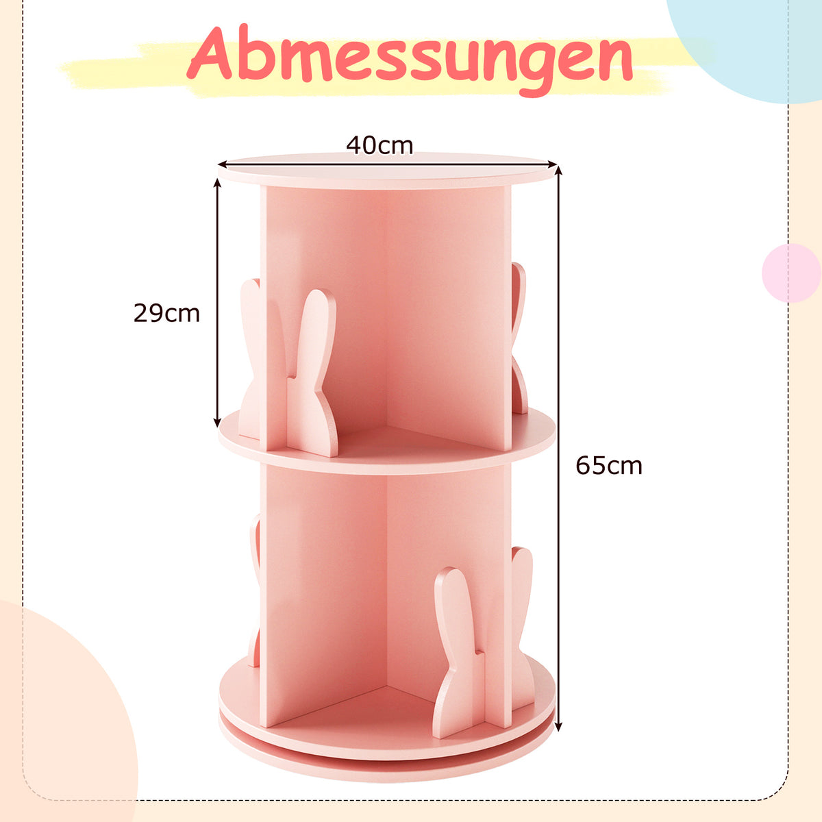 Vridbart – bokhylla barn med nivåer och kaninavskiljare – 2 40 x 40 x 65 cm – Rosa