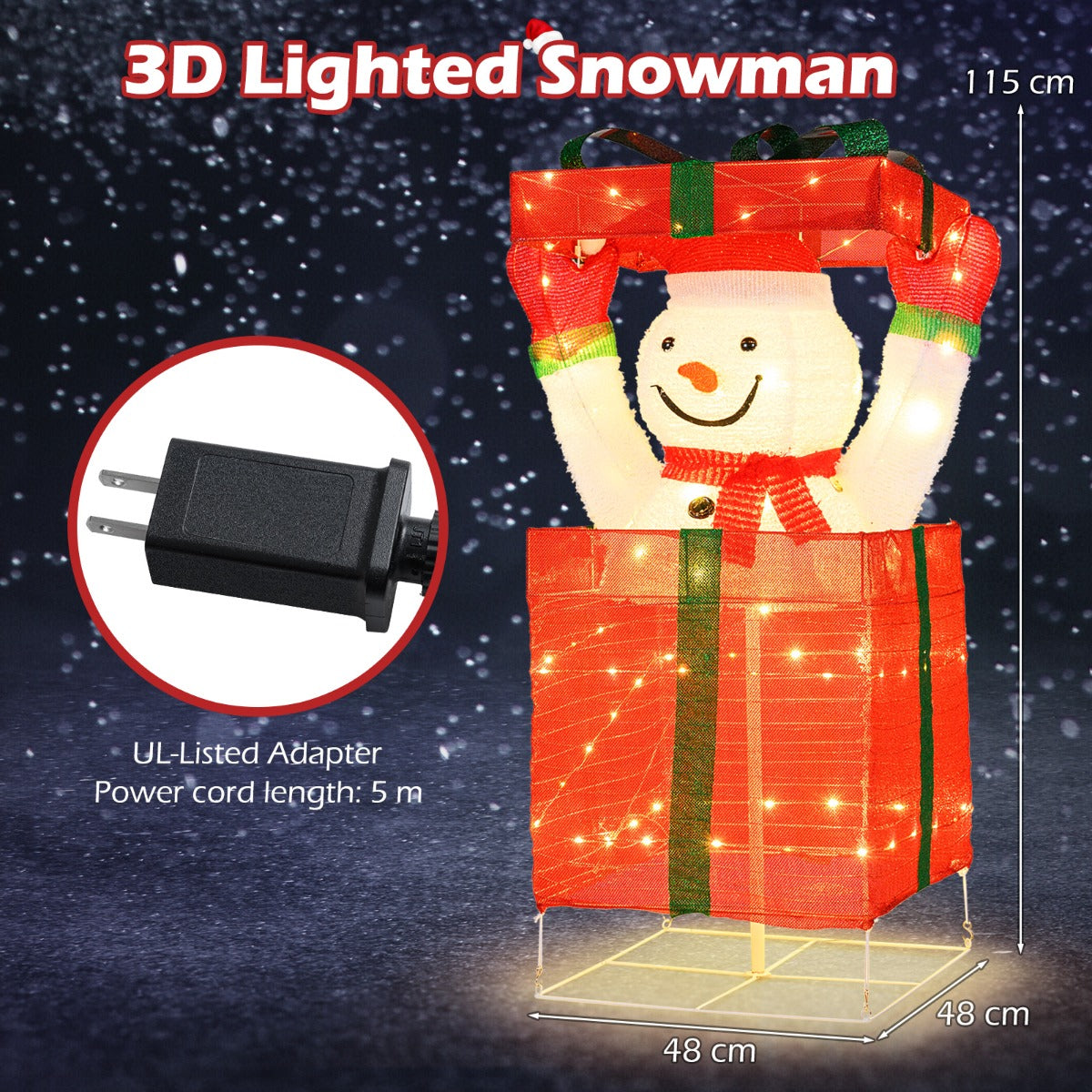 LED snögubbe – i presentförpackning med varmvita lampor Upplyst juldekoration – 100 – Färgglad
