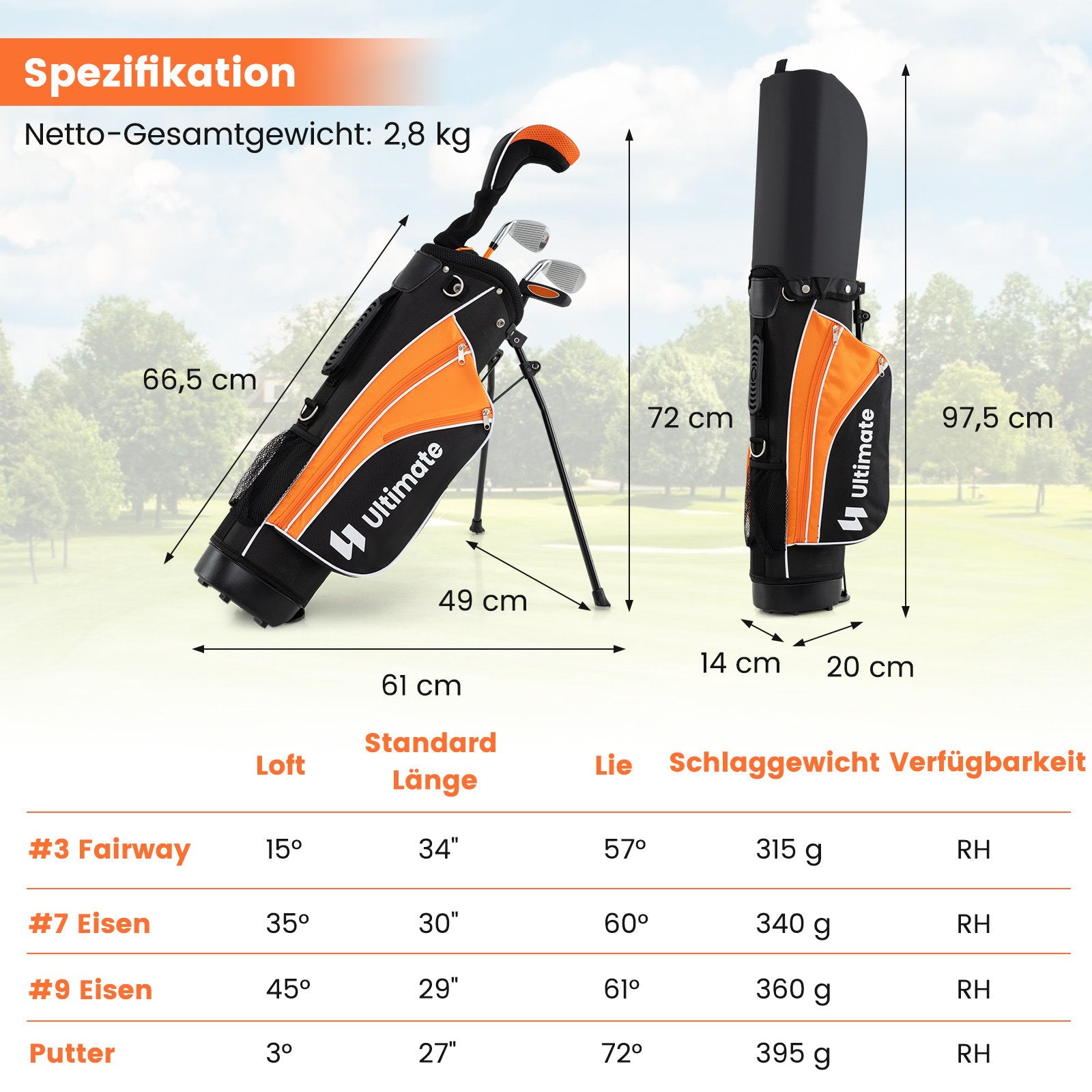 Barn – Komplett Golfklubbsset Högerhänt Golfset för år – 8-10 – Orange