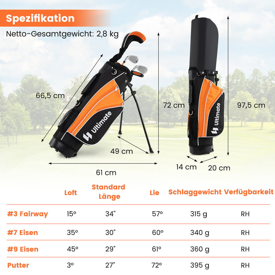 Barn – Komplett Golfklubbsset Högerhänt Golfset för år – 8-10 – Orange