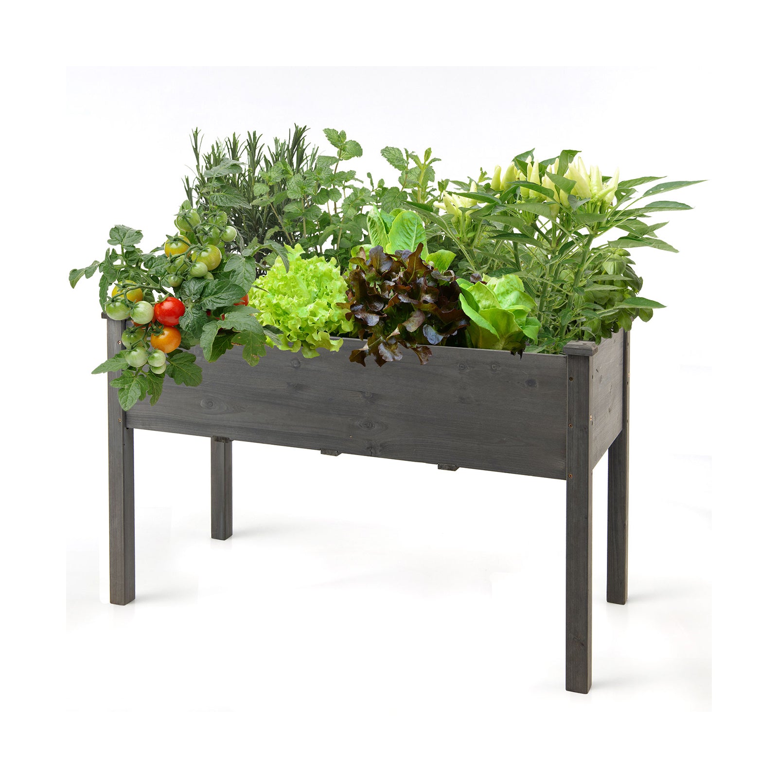 Högbädd – trä Anzuchtbädd stor Förbädd planteringskärl planteringslåda – 125 x 59 x 76 cm – Grå