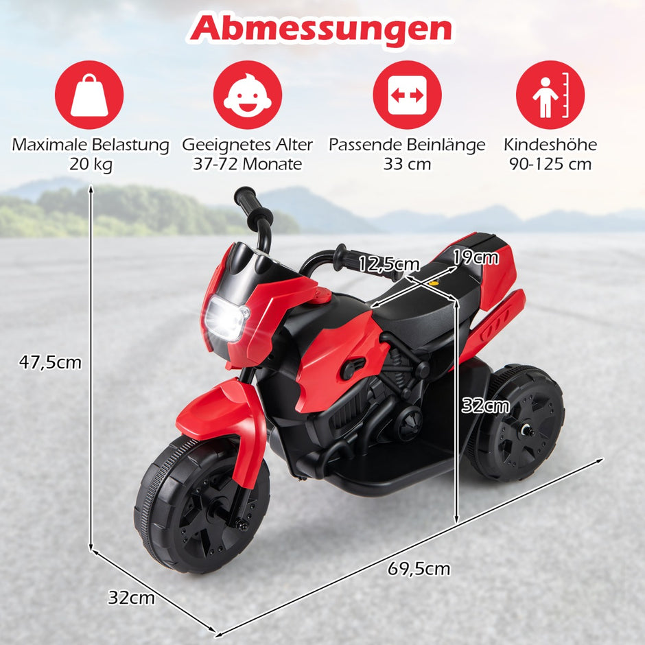 6V – Barnmotorcykel Hjul Elektro Med LED Scheinwerfer Fotpedal Batteridriven Lekfordon – 3 – Röd