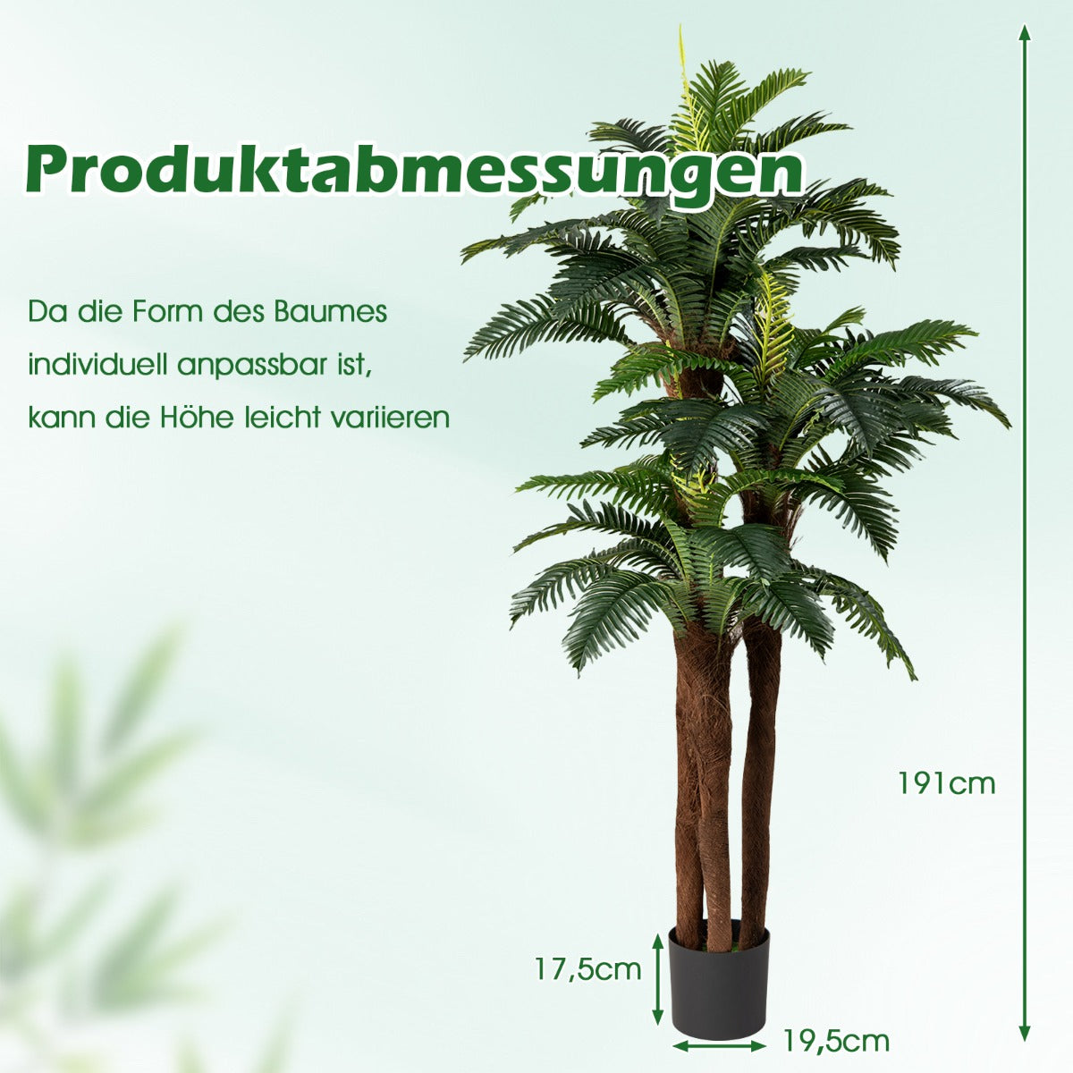pack – Konstgjorda palmer med justerbara blad och äkta stammar mossa inomhusväxt – 2 3 – Grön
