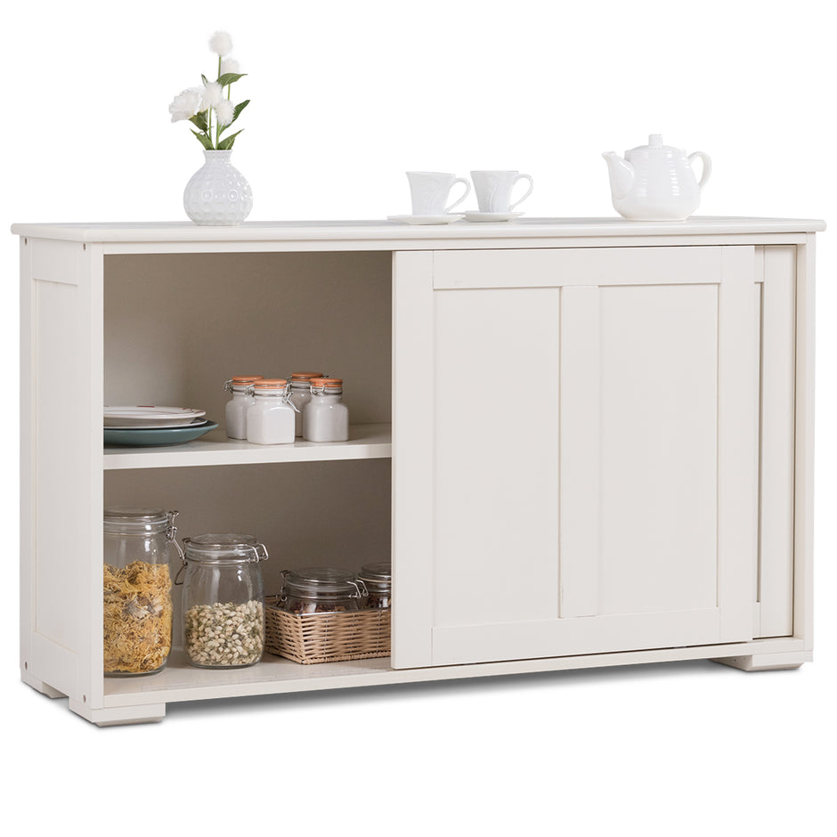 Skänk – Köksskåp Sidoskåp med skjutdörrar Vit/Brun – 106,5 x 33 x 60 cm – Beige