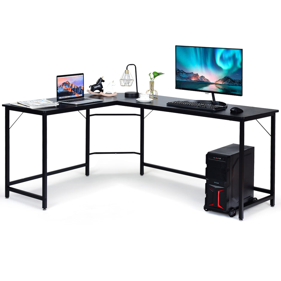 L – format datorbord PC hörn skrivbord /naturligt – 168 x 125 x 74 cm – Svart