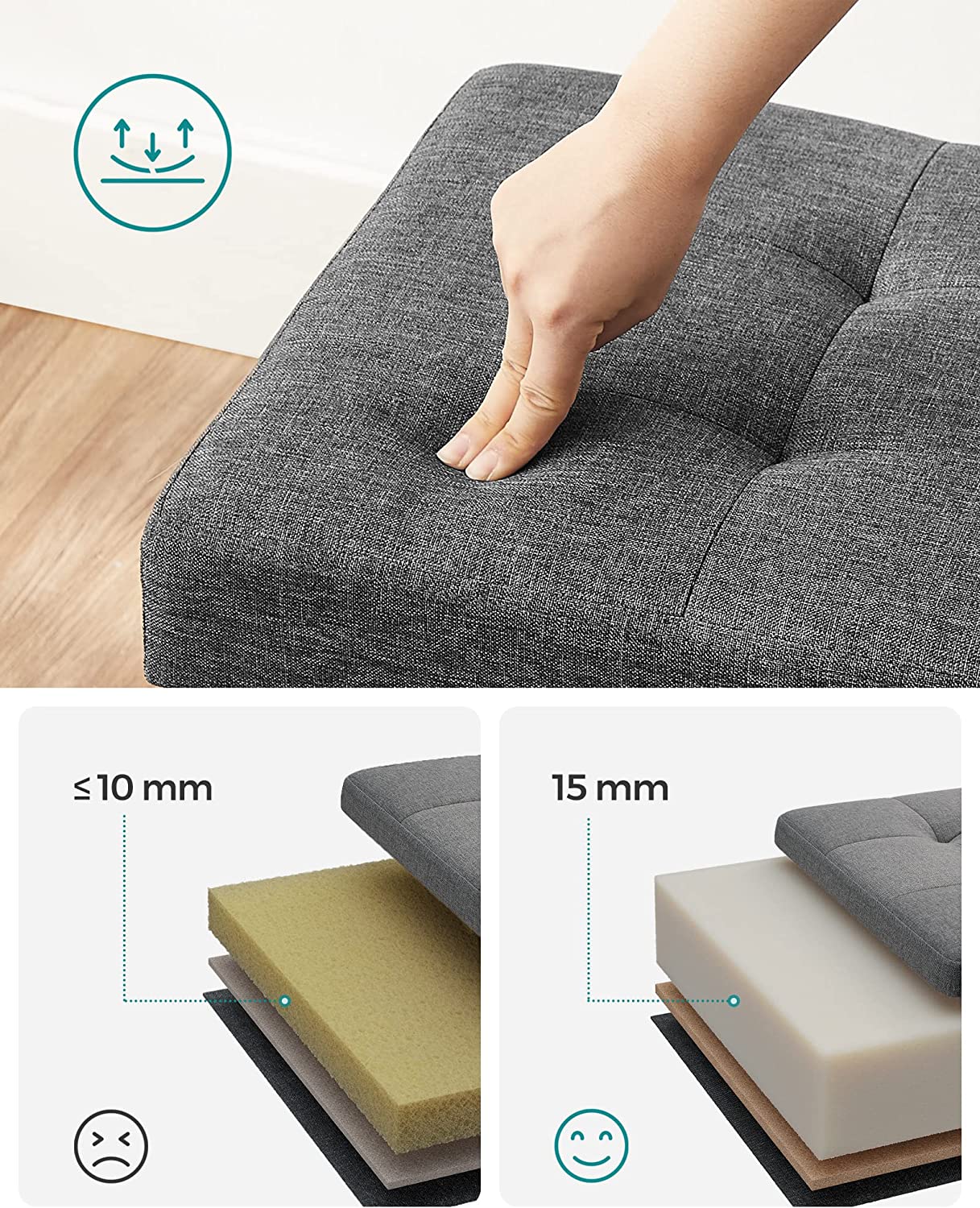Sitzhocker - mit Stauraum - klappbarer Hocker - Footstool - Dunkelgrau