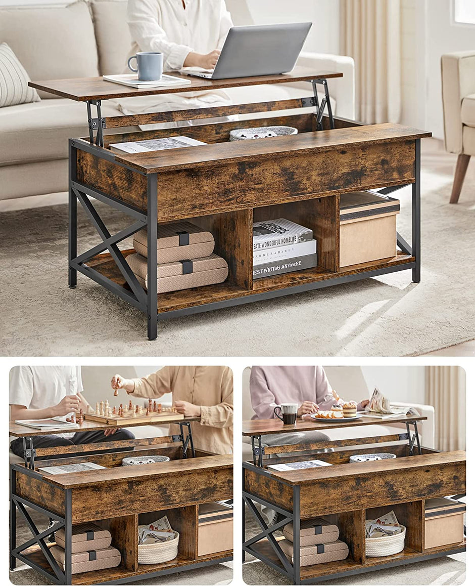 Couchtisch - Wohnzimmertisch - mit verstecktem Lagerraum - Vintage Brown -black