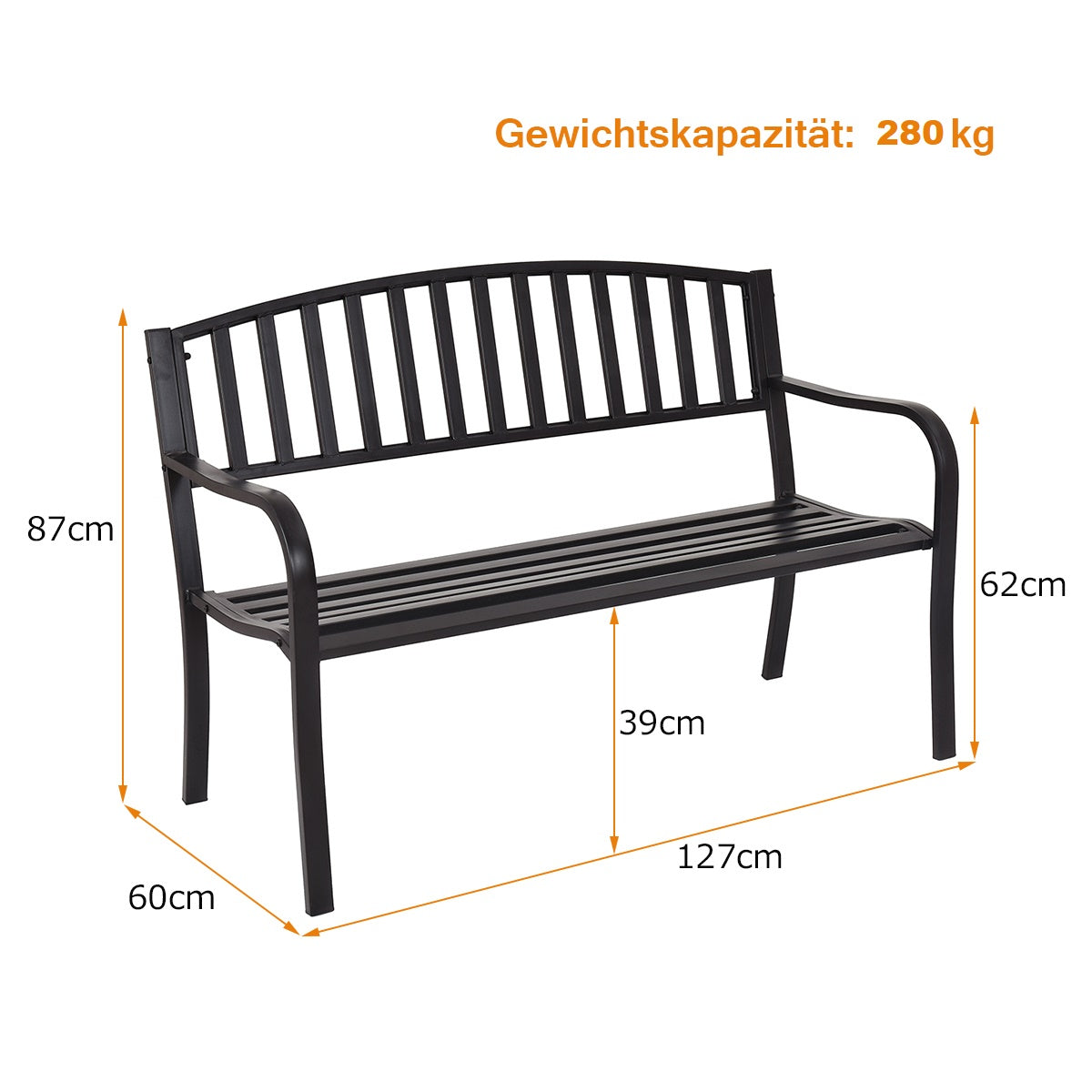 Trädgårdsbänk – i stål uteplatsbänk med randig design robust i – Svart