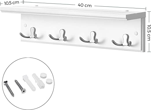 Wandtellack - Halle -Kleiderregal - mit 4 Doppelhaken - mit Brett