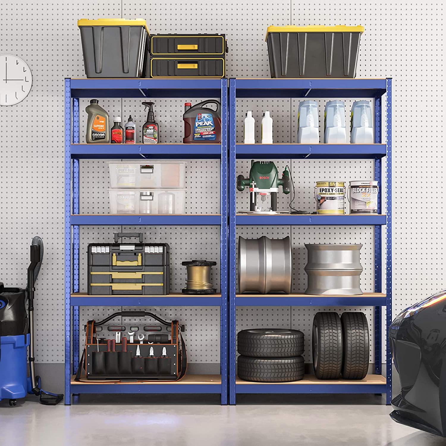 Speicherregale - 2 - Kellerschrank - 5 einstellbare Regale - Metallplanken - Blau