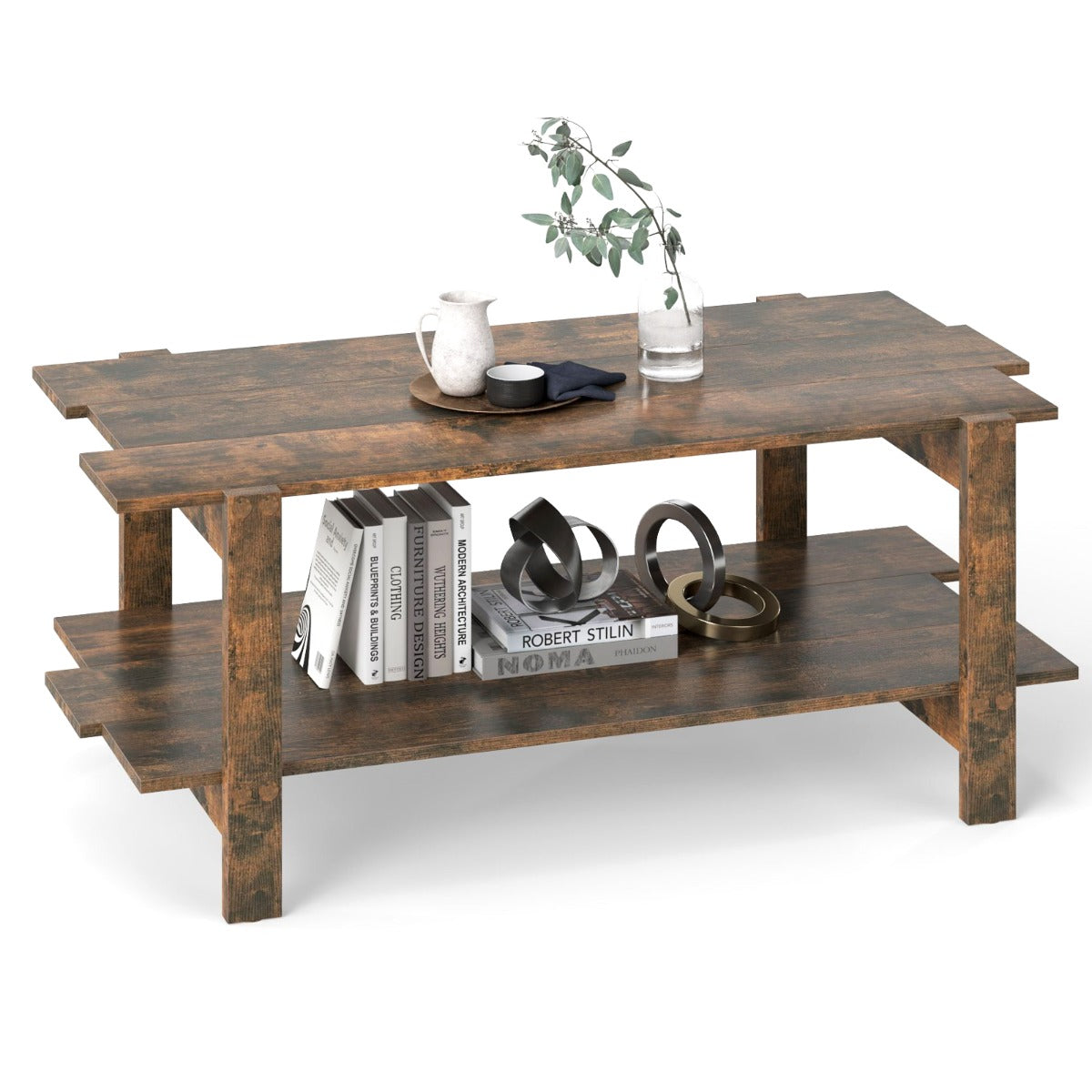 stegs – soffbord med hylla, kaffebord, rektangulärt sidobord, accentbord – 2 – Rustik brun