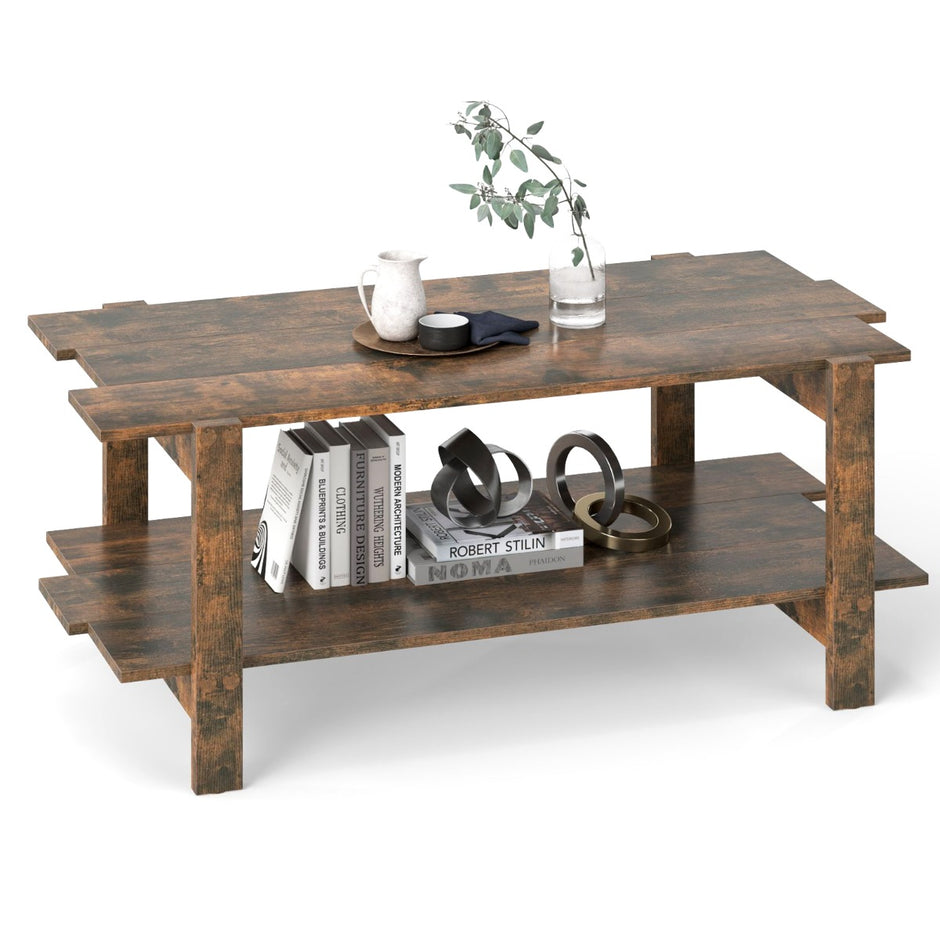 stegs – soffbord med hylla, kaffebord, rektangulärt sidobord, accentbord – 2 – Rustik brun