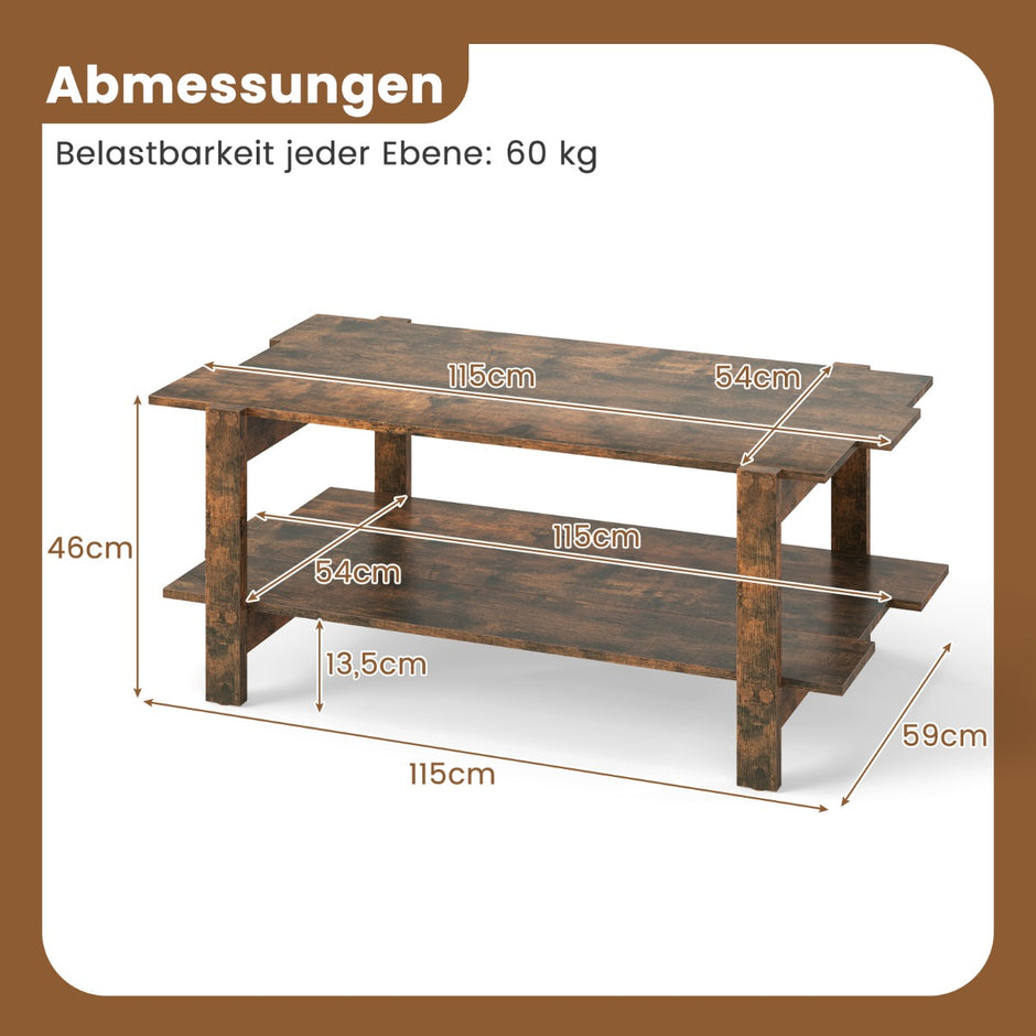 stegs – soffbord med hylla, kaffebord, rektangulärt sidobord, accentbord – 2 – Rustik brun