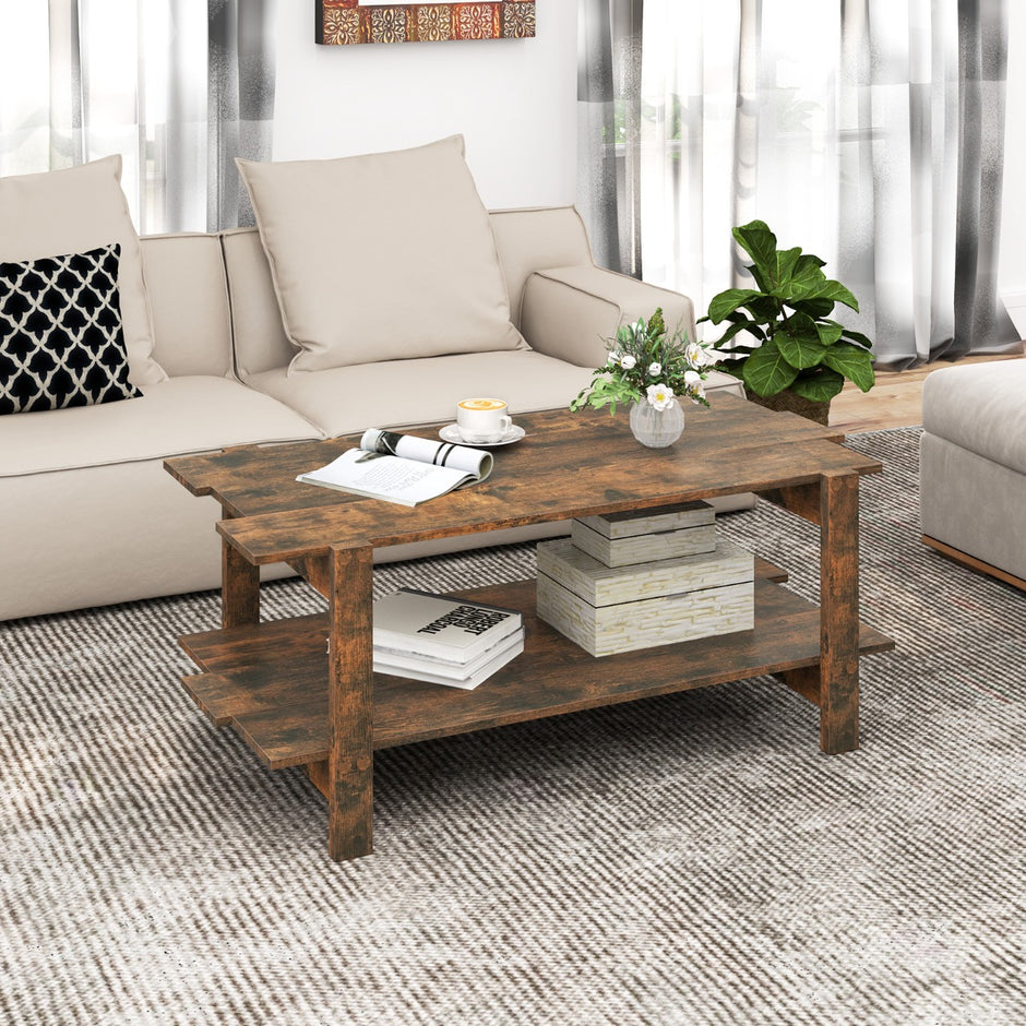 stegs – soffbord med hylla, kaffebord, rektangulärt sidobord, accentbord – 2 – Rustik brun