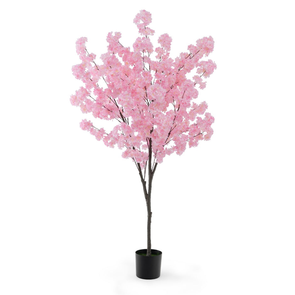Konstgjord – körsbärsblomma Konstväxt med blommor Konstträd i kruka – 190 cm – Rosa