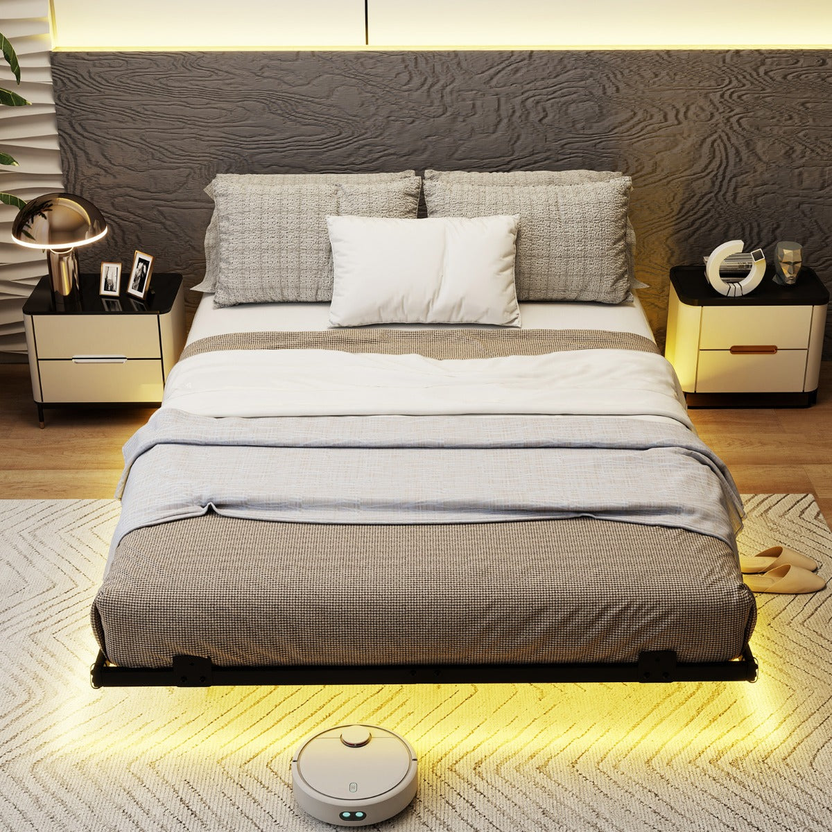 Dubbelsäng – Svängsängsställning med LED Belysning Modern Sängställning av Metall – 140 x 200 cm – Svart