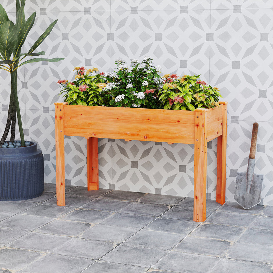 Höjdodling – Trä Förhöjd Trädgårdsbädd Planteringslåda med dräneringshål Grönsaksbädd Planteringsbädd rektangulär – 120 x 60 x 82 cm – Brun