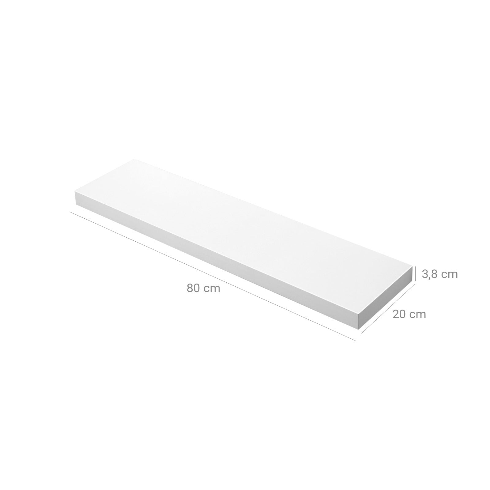 Wandregal - schwebend - 80 x 20 x 3,8 cm - Weiß