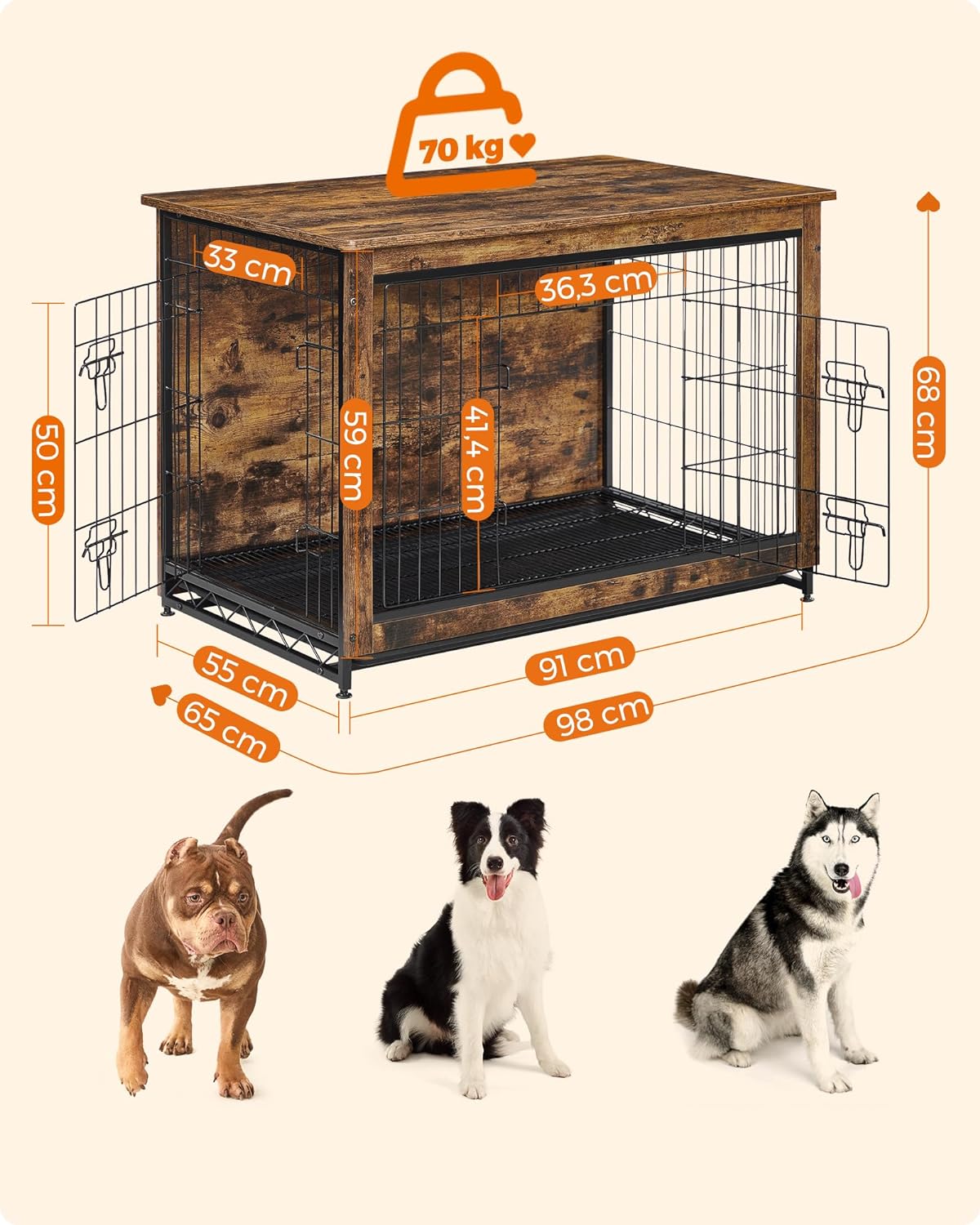 Hundekäfig - Bank - extra stark - Holz/Metallrahmen - braun
