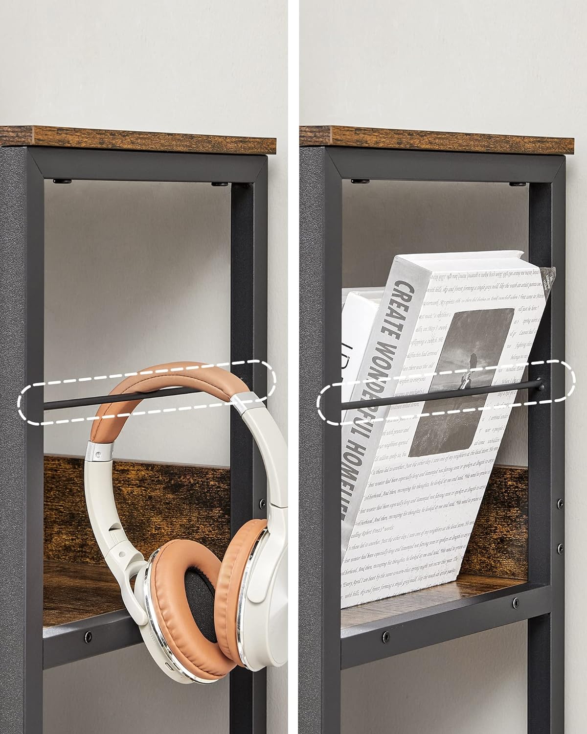 Lagerschrank - Bücherregal - mit 9 Fächern - aus Holz und Metallrahmen - braun