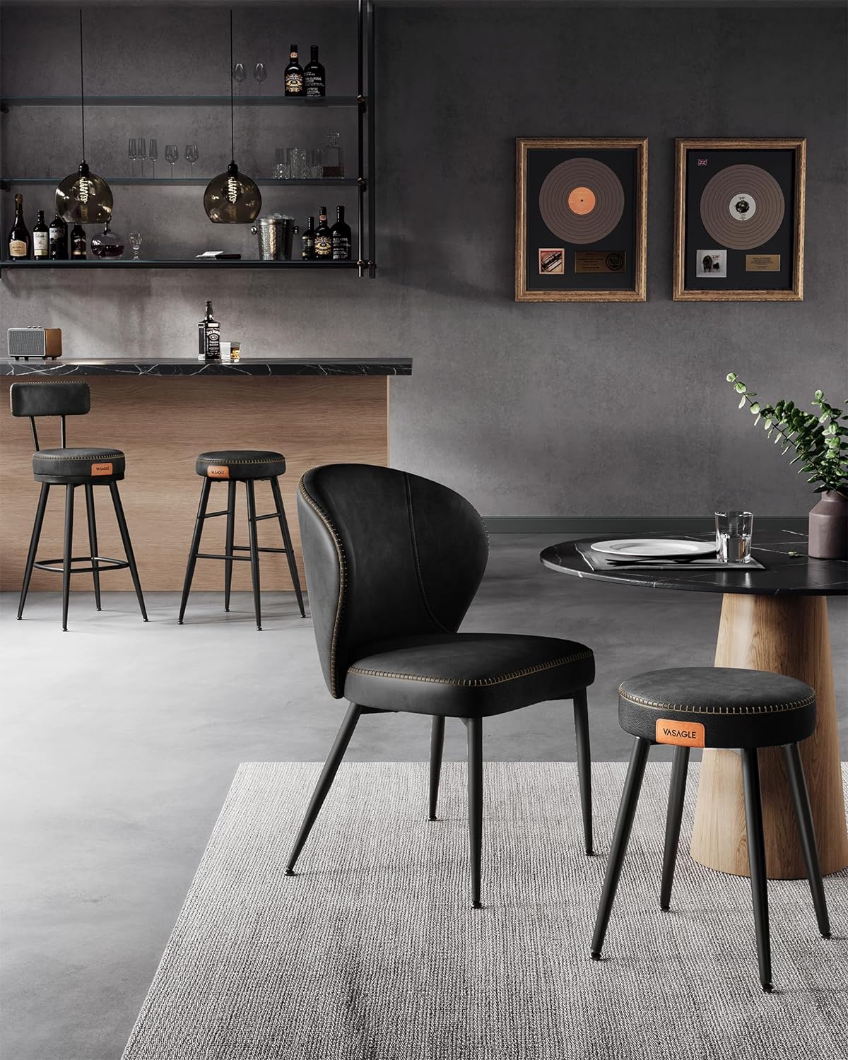 Barhocker - Barstühle - 2 - Metallrahmen - mit Rückenlehne - schwarz