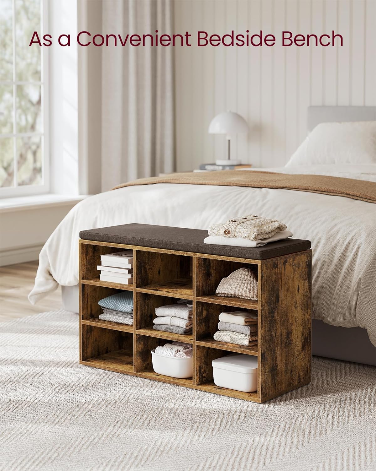 Schuhschrank - Schuhbank - 9 Fächer - mit Sitz - aus Holz - braun