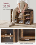 Schuhschrank - Schuhbank - 9 Fächer - mit Sitz - aus Holz - braun