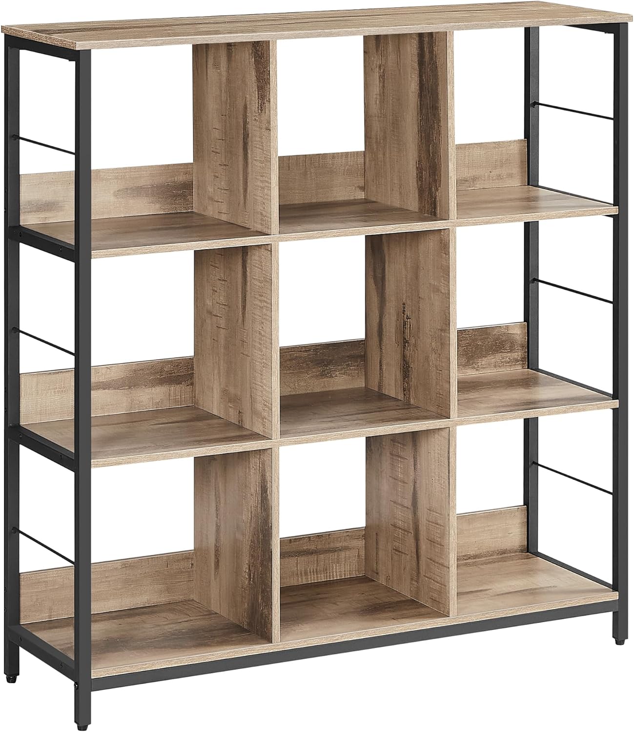 Lagerschrank - Bücherregal - mit 9 Fächern - aus Holz und Metallrahmen - braun