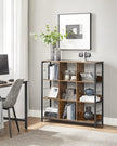Lagerschrank - Bücherregal - mit 9 Fächern - aus Holz und Metallrahmen - braun