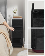 Schmaler Nachttisch mit 2 Schubladen in Ebenholzschwarz