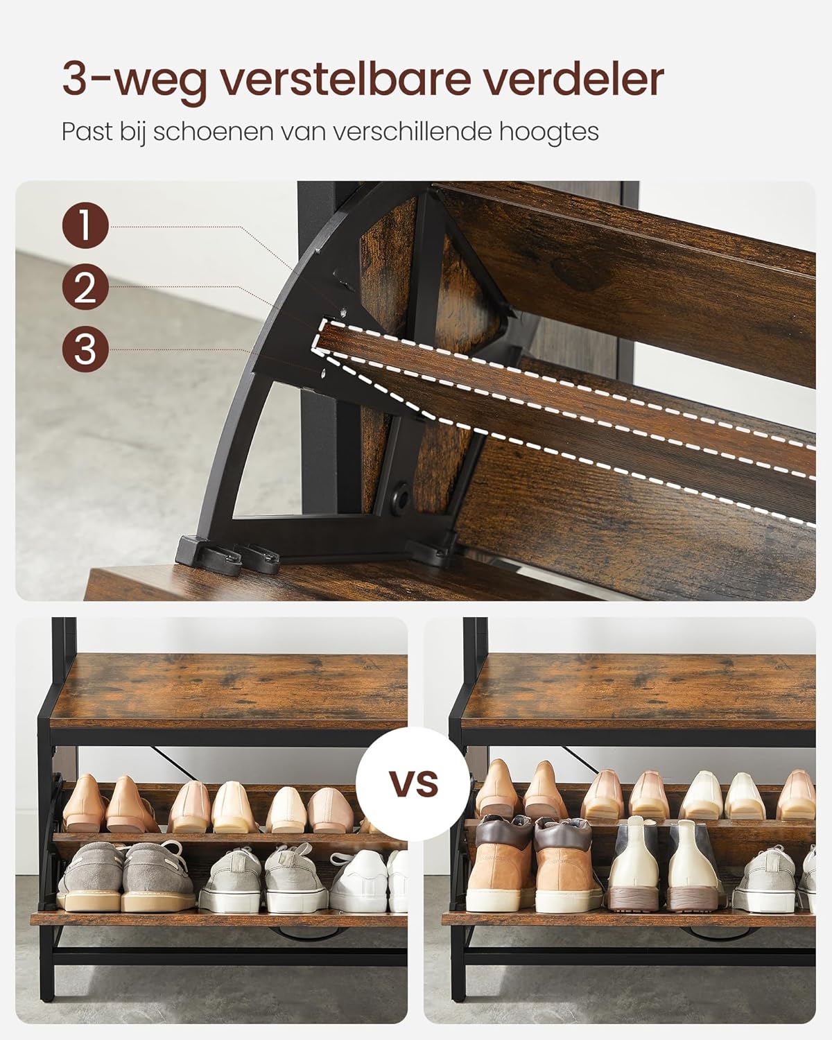 Kleiderregal - Garderobe mit Schuhschrank und Bank - Kleidung Rack - Schuhspeicher - Vintage Brown