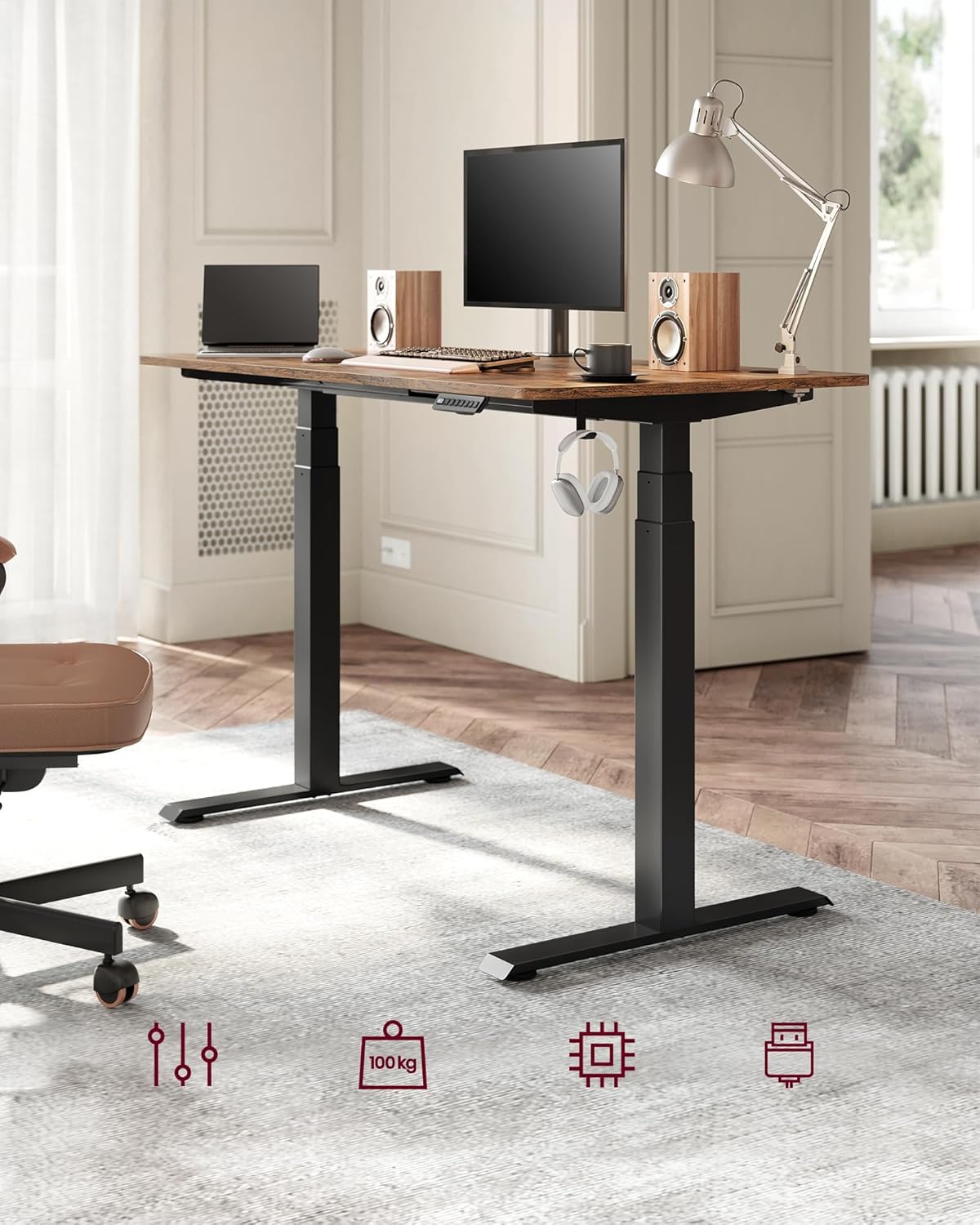 Höhenverstellbarer Schreibtisch – mit Speicherfunktion – mit Rollen