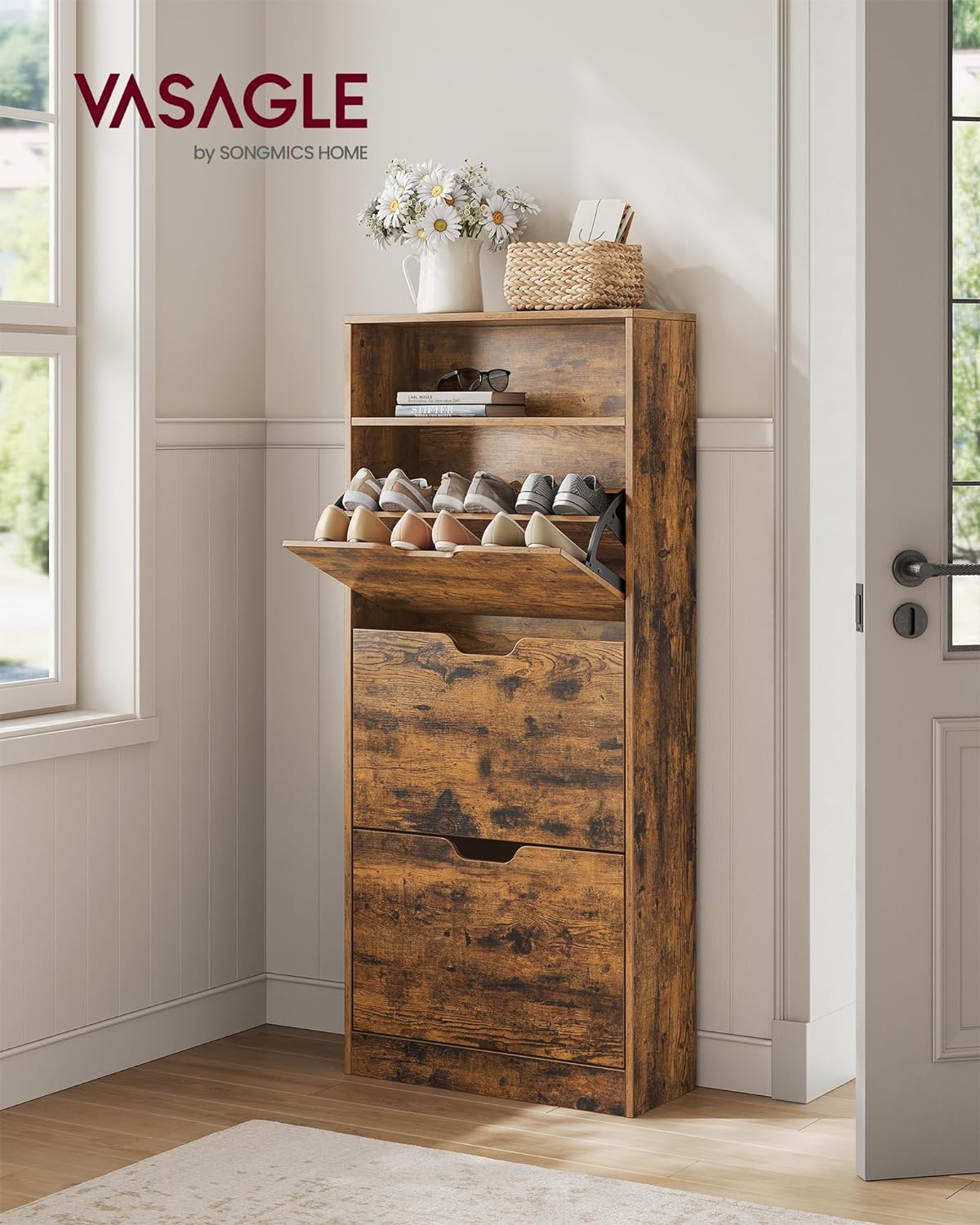 Schuhschrank - Aufbewahrungsschrank für Schuhe - 3 Fächer - aus Holz gemacht - braun