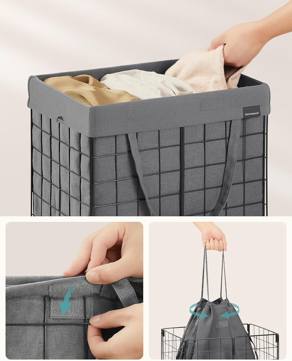 Wäschereikorb - mit abnehmbarem Wäscheltasche - Metallrahmen - grau