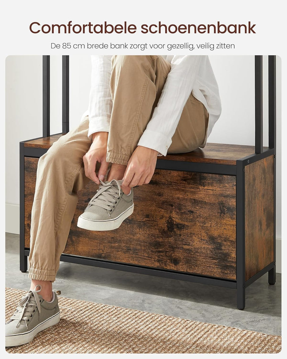 Kleiderregal - Garderobe mit Schuhschrank und Bank - Kleidung Rack - Schuhspeicher - Vintage Brown