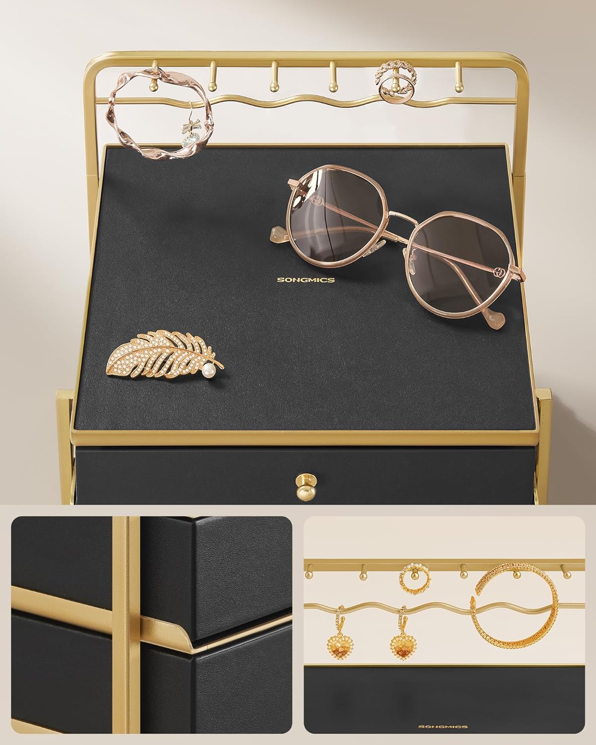 Schmuckschachtel - Schmuckschachtel - 3 Schichten mit Schubladen - schwarzes Gold