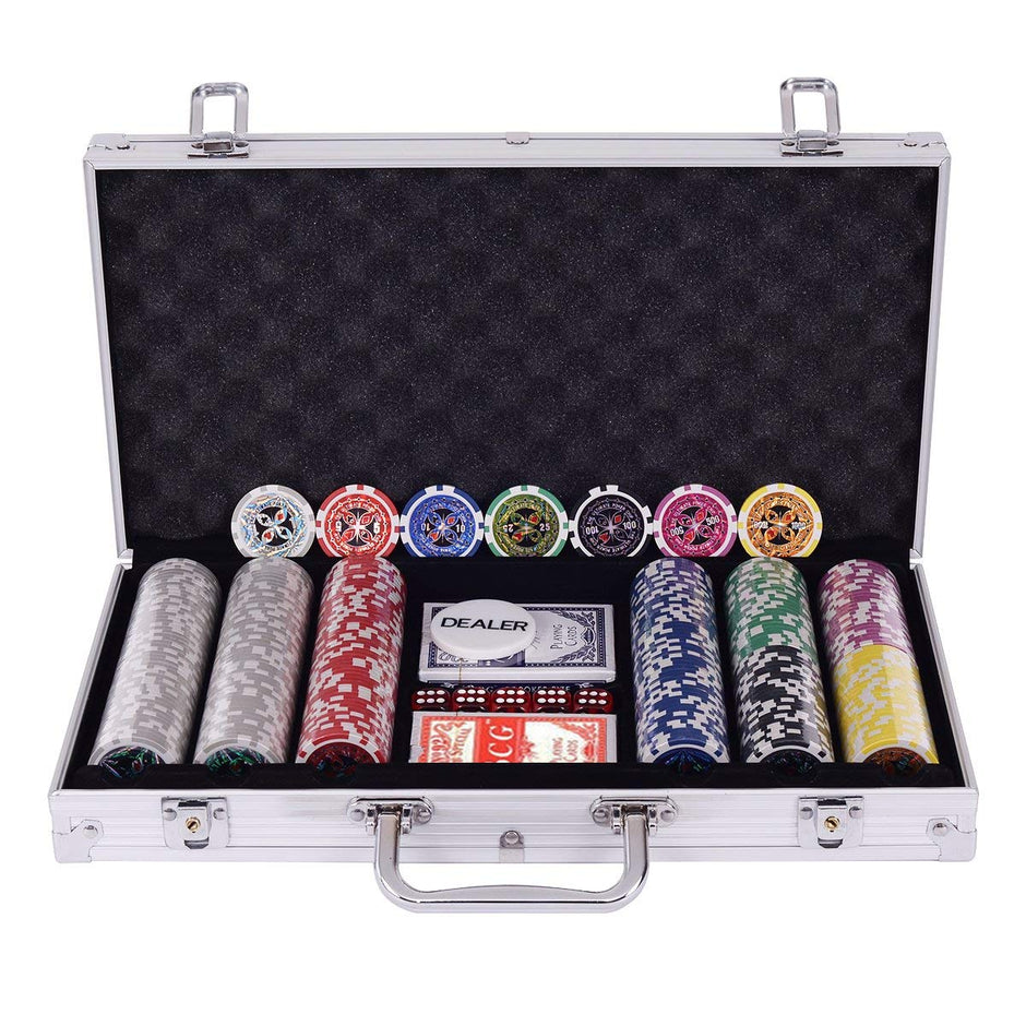 Pokerset – pokerfodral laserchips aluminiumfodral inklusive komplett set – 300 – Silver