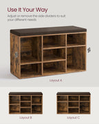 Schuhschrank - Schuhbank - 9 Fächer - mit Sitz - aus Holz - braun