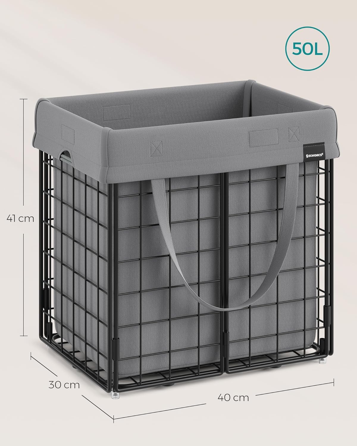 Wäschereikorb - mit abnehmbarem Wäscheltasche - Metallrahmen - grau