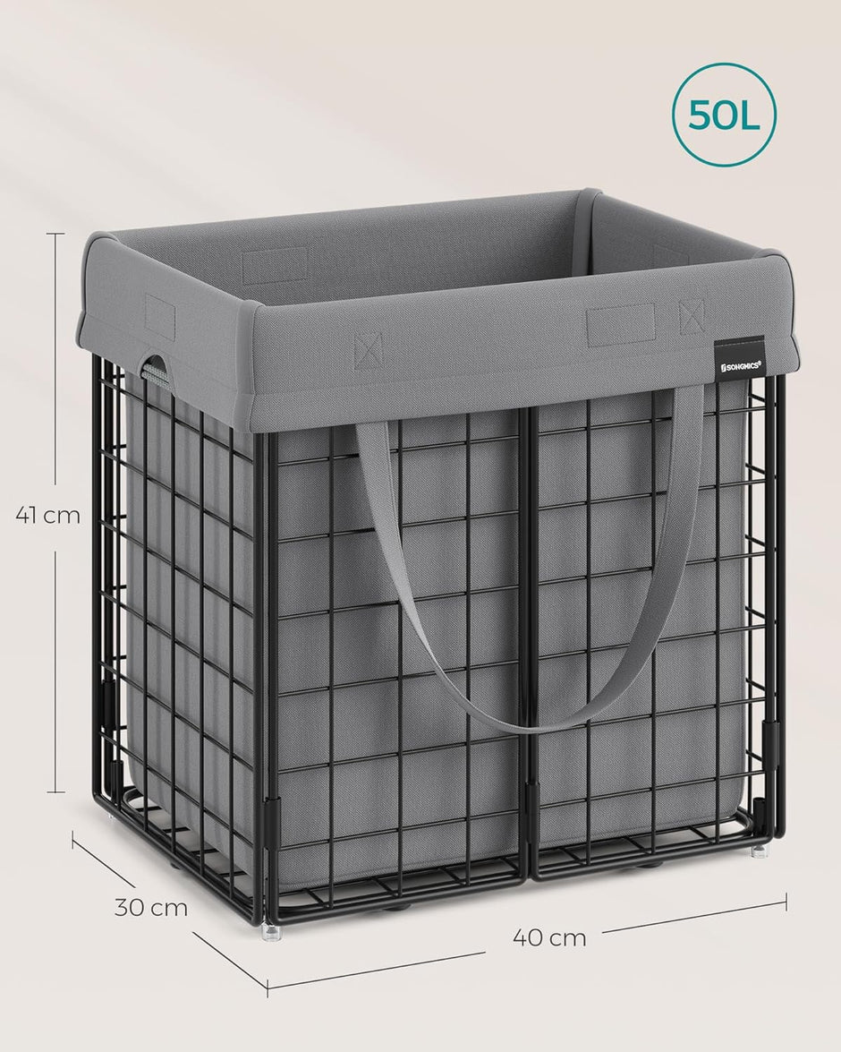 Wäschereikorb - mit abnehmbarem Wäscheltasche - Metallrahmen - grau